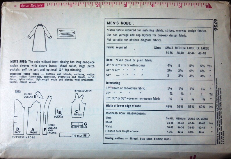 Simplicity 6756 Pattern for Men's Robe Size Medium 38-40 | Etsy