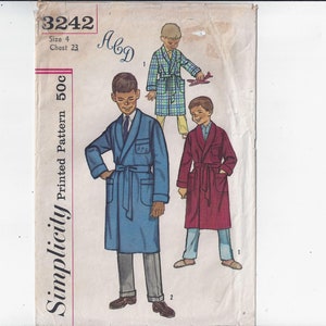 Simplicity 3242 Pattern for Boys' Wrap Front Robe, Size 4, Circa 1950s, NO ABC Transfers, Vintage Home Sewing Fashion, Mid Century