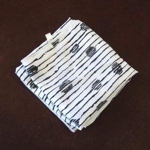 Black & White Fashion Scarf, Vintage 1980s, All Polyester, 21 Inches Square, Made in USA, Upcycle Accessory, Stylized Stripes