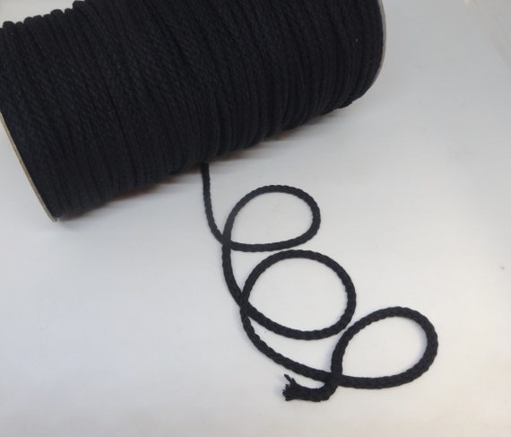 BLACK Cotton Drawstring Cord, in 2-YARD INCREMENTS, No Core, 1/4