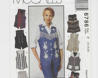 Vintage 1993 Mccall's 6786 Pattern for Misses' Lined Vest, Sizes 16 18, 20, UNCUT, Creative Clothing