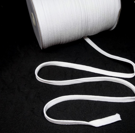 WHITE Cotton Braided Flat Drawstring Cord, in 2-YARD INCREMENTS, 3