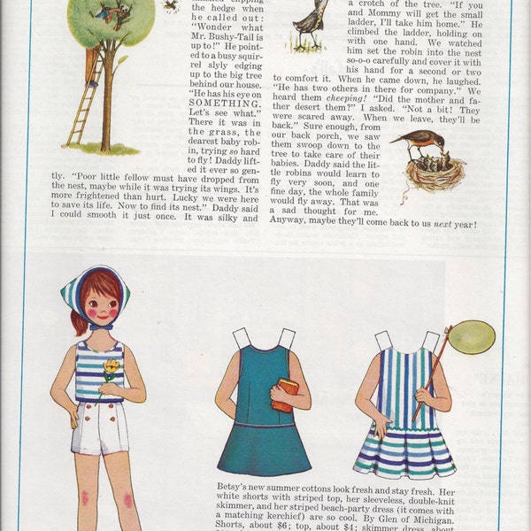 1964 Betsy McCall Magazine Paper Dolls - Betsy and the Baby Robin