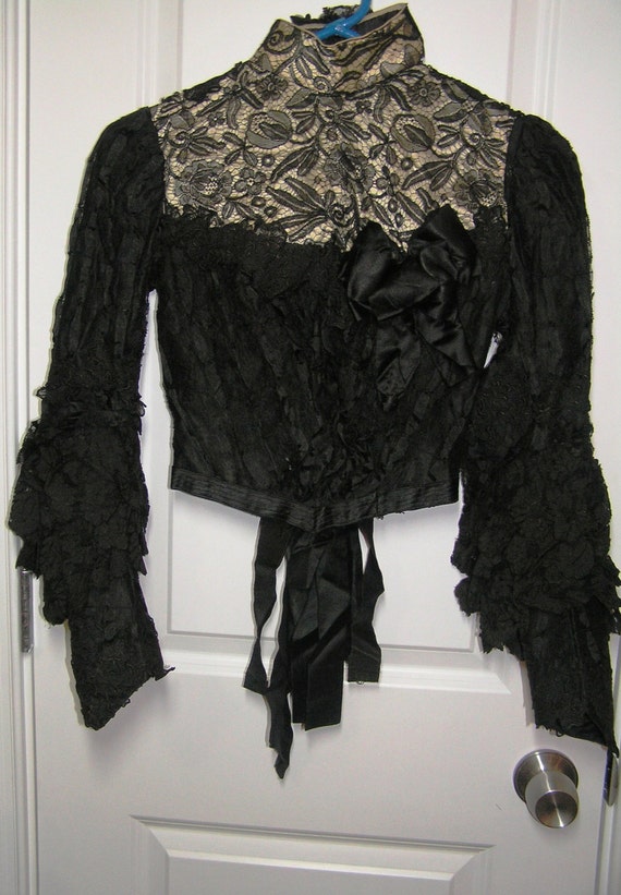 Antique Victorian Black Blouse with 4 Kinds Lace, 