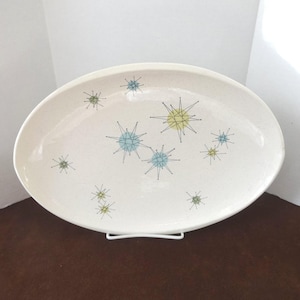 Franciscan Ware Starburst Platter, 13.25 x 9.25, Atomic Design, Mid Century Modern Dishes, Pottery Wares, Made USA Gladding, Upcycle Dining