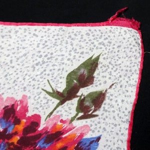Red Tones Floral Scarf, Circa 1960s in Silk Blend, 30 Inches Square, Large Print Flowers, Vintage Fashion Accessory, Hand Rolled Hem image 4