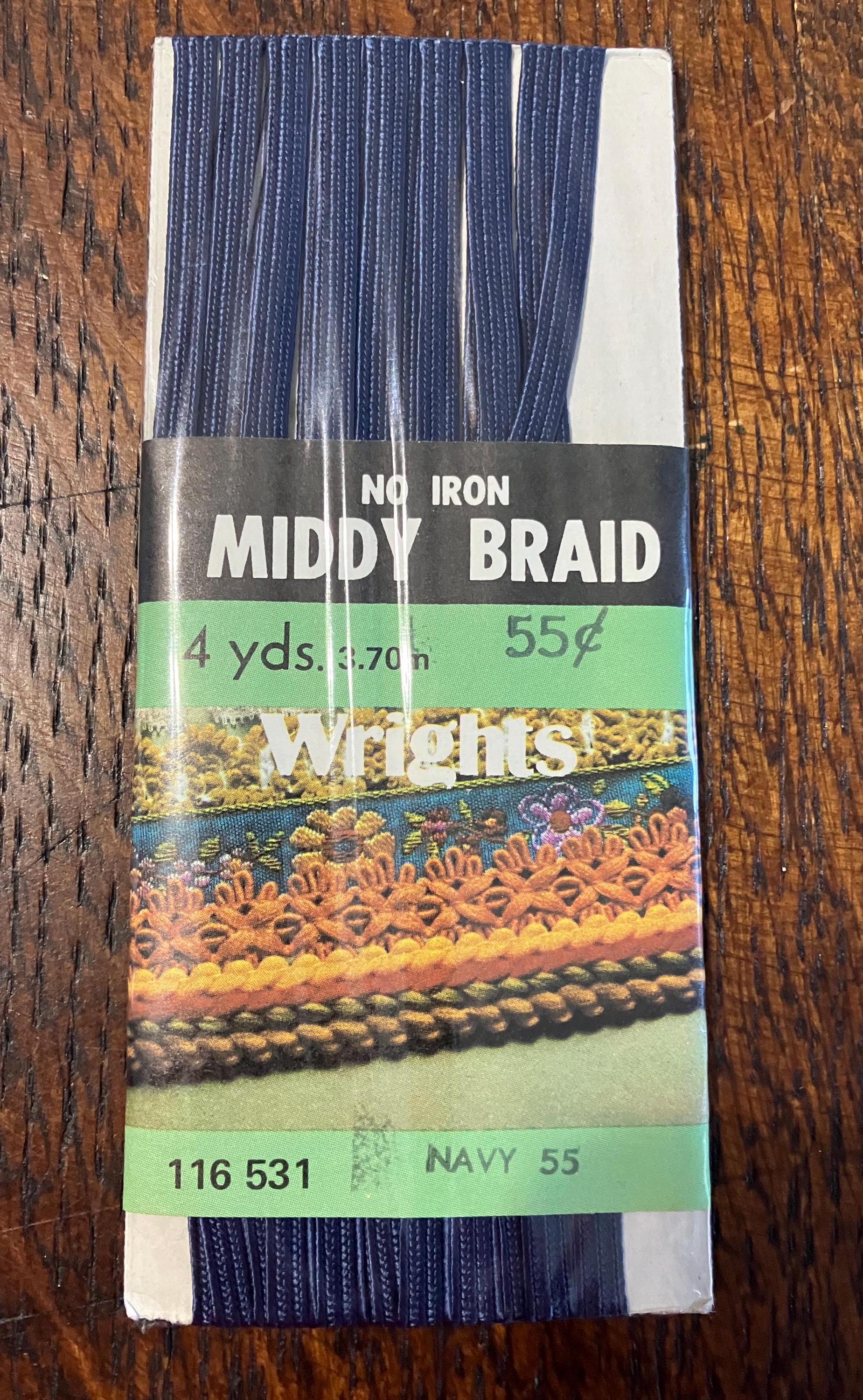Middy Braid in NAVY by Wrights, 4 Yard Package, No Iron, Cotton Rayon Blend, Home Sewing Notions, Vintage Trim, Made in USA, Upcycle Sewing