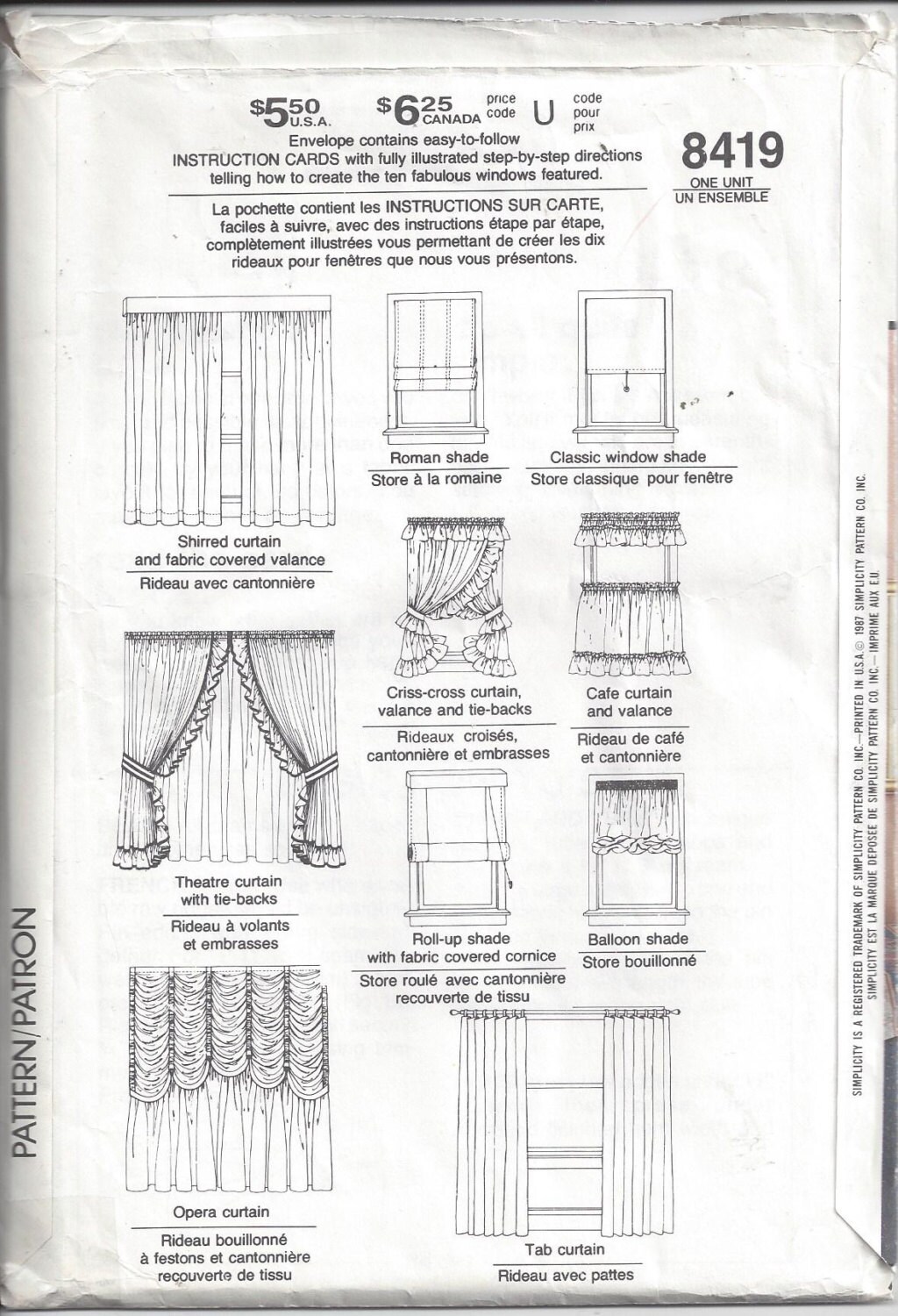 Simplicity 8419 Pattern, Instructions for 10 Window Treatments, From ...