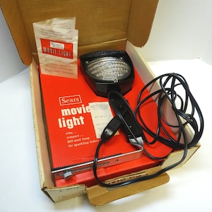 1965 Sears Working Movie Light in Box with Instructions, Bracket, Store Receipt, 650 Watt Lamp, Vintage Home Movies, Photography Equipment