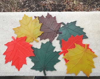 7 Roger's Produkt Herbst farbige Blätter, strukturierter Kunststoff mit erhabenen Adern, Vintage Wohnkultur, Herbst Tisch, 5 x 4 3/8 Zoll jeweils