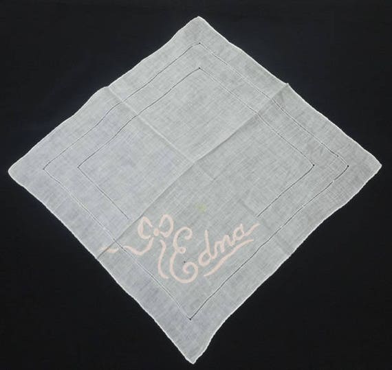 1950s Monogram Handkerchief with Hand Applique "E… - image 1