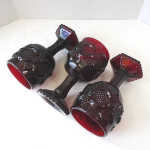 3 AVON Cape Cod Ruby Red Wine Decanters, Pressed Glass, 1876 Design, Vintage 1977-1980, 4.5 Inches Tall, Held Candles, Upcycle Glassware