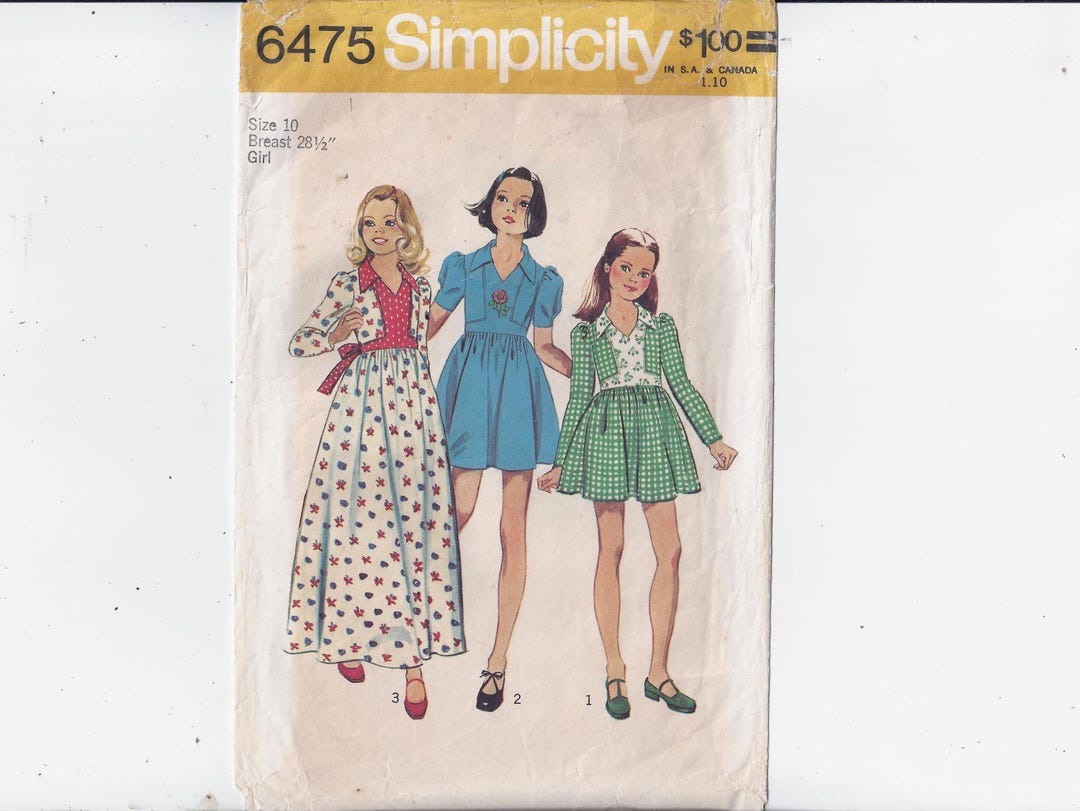Simplicity 6475 Pattern for Girls' Dress in 2 Lengths, Size 10, From ...