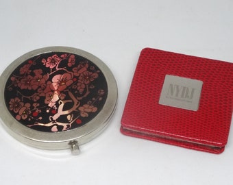 2 Double Mirror Compacts, Red Faux Alligator NYDJ and Flower Top, Vintage Purse Accessory, Not Your Daughter's Jeans, Vanity
