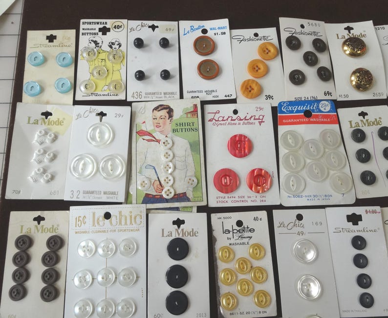 Stream Line Sewing Buttons Numbers Choice of Vintage Buttons on Original Cards, Choose From La Mode ...