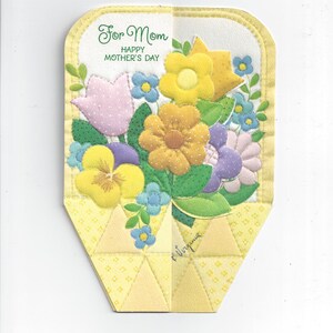 1990er Jahre Vintage Muttertagskarte Mit Die Cut Bright Flowers, signiert, Karte von Stempel, Vintage Grußkarte