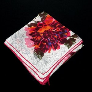 Red Tones Floral Scarf, Circa 1960s in Silk Blend, 30 Inches Square, Large Print Flowers, Vintage Fashion Accessory, Hand Rolled Hem image 2