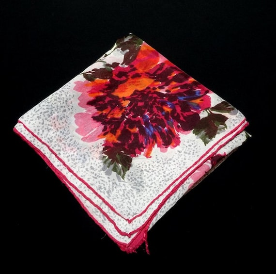 Red Tones Floral Scarf, Circa 1960s in Silk Blend… - image 2