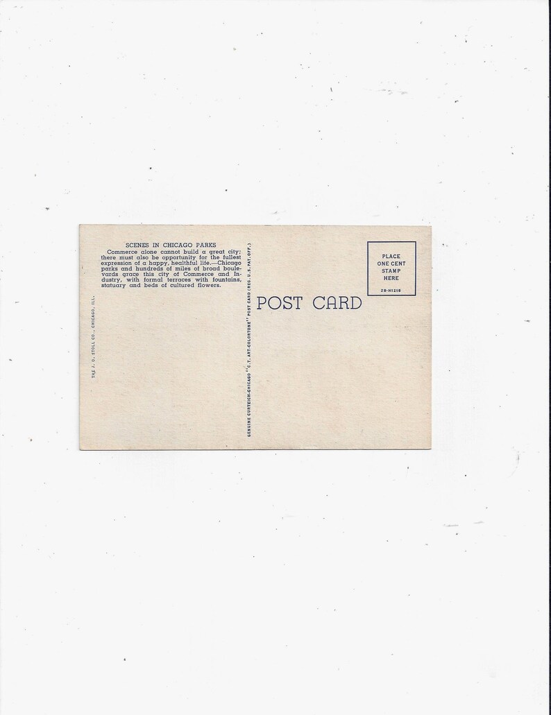 Carte postale en lin des années 1940 des parcs de Chicago, Illinois, non postée, buckingham fountain, Lincoln, Humboldt, souvenir de voyage image 2