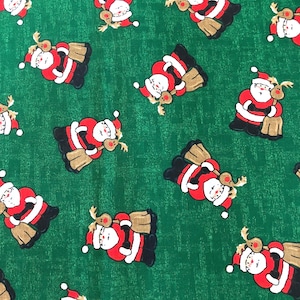 1.25 Yard Cut Cotton Sewing, Quilting Fabric, Santa Claus & Reindeer, BY the YARD, Merry Christmas Basics, Quilt Shop, Home Sewing, Holiday