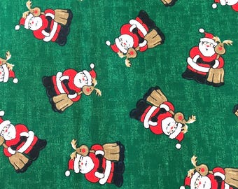 Tela de algodón de 1.25 yardas para costura y acolchado, con diseño de Papá Noel y renos, cortada a medida, ideal para Navidad. Tienda de acolchado, costura casera y vacaciones.