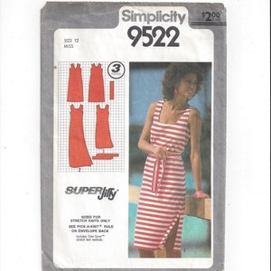 Simplicity 9522 Pattern for Misses&#39; Super Jiffy Pullover Dress, 2 Lengths, From 1980, Size 12, Vintage Pattern for Stretch Knits Only, Sew