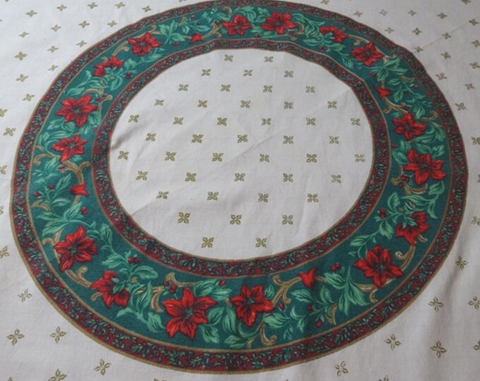 1980s Vintage Round Christmas Tablecloth With Noel in Gold Etsy