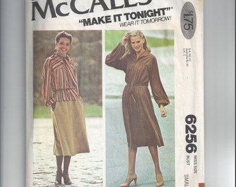McCall's 6256 Pattern for Misses Dress, Top, Scarf, Size Small (10-12), From 1978, Make It Tonight, Wear It Tomorrow CareFree Pattern