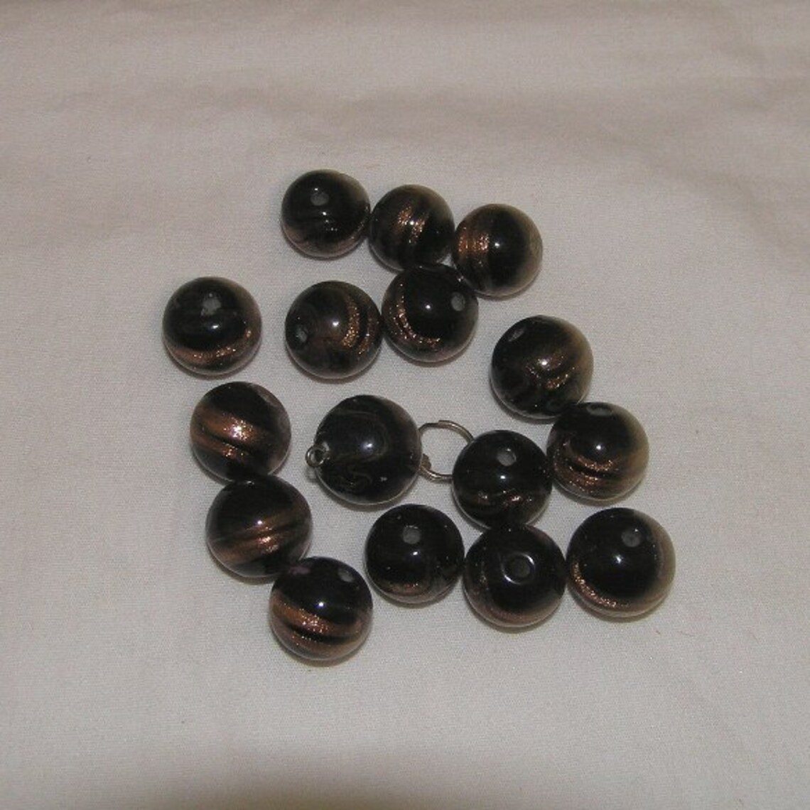 16 Black Glass Beads With Gold Paint for Jewelry Making Size Etsy