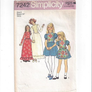 Eenvoud 7242 Patroon voor meisjesjurk in 2 lengtes & schort, maat 6, uit 1975, schortstijljurk, lang of kort, Home Fashion Naaien