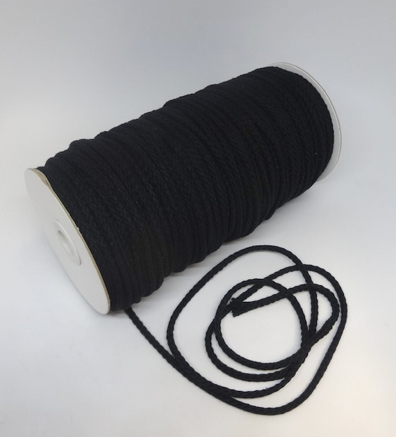 Black Cotton Drawstring Cord or Piping, in 2-YARD INCREMENTS, NO