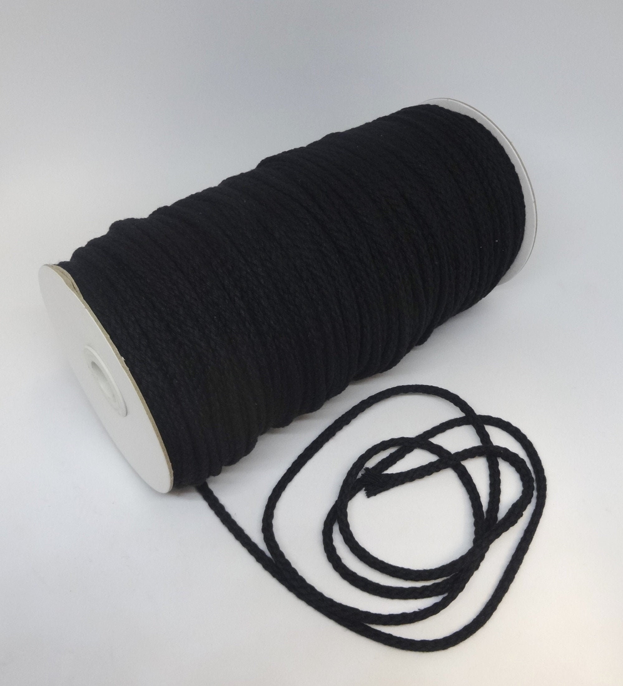 7mm Flat Black Polyester Tubular Braid - Kalsi Cords British Made