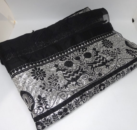 1980s Black and Silver Metallic Embroidered Shawl… - image 3