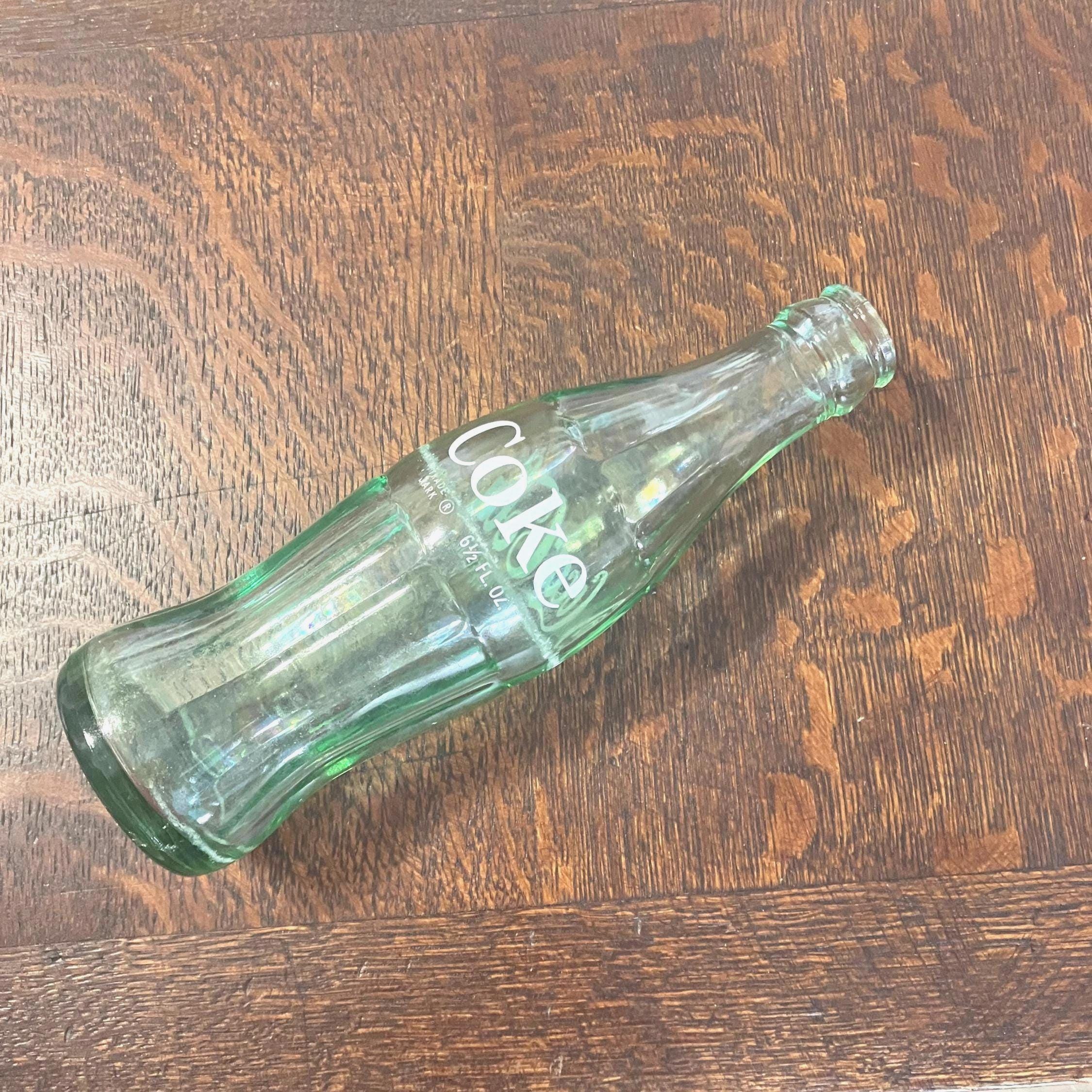 1960s Green Coke Glass Bottle, 6.5 Oz. Fluted, 7 7/8 Inch Tall