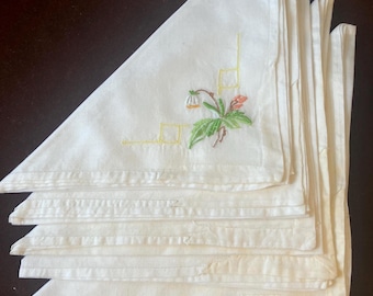 6 Lunch Napkins with Hand Embroidery, Cut Work & Applique, Floral Design, 15" Square