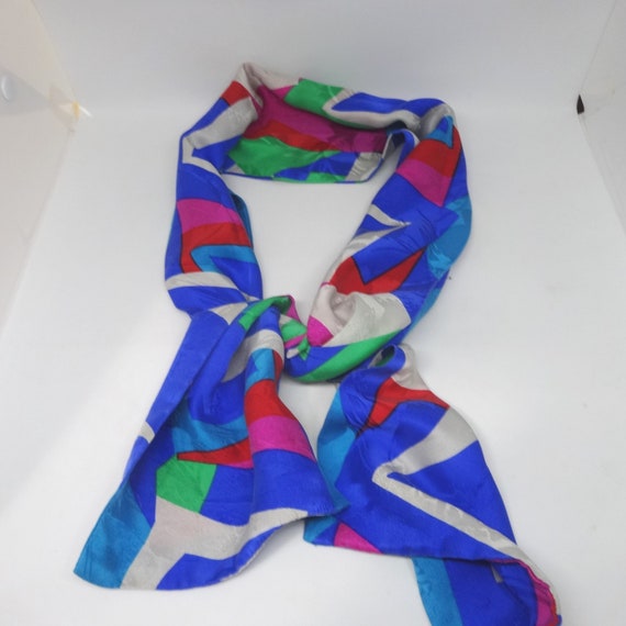 1960s Vintage Silk Tie Scarf in Color Block Geome… - image 2