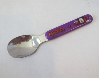 Vintage Minnie & Mickey Mouse Child's Disney Spoon, Plastic Handle with Wear and Stainless Steel Bowl, Upcycle Novelty Flatware, Collectible