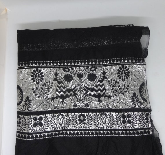 1980s Black and Silver Metallic Embroidered Shawl… - image 6