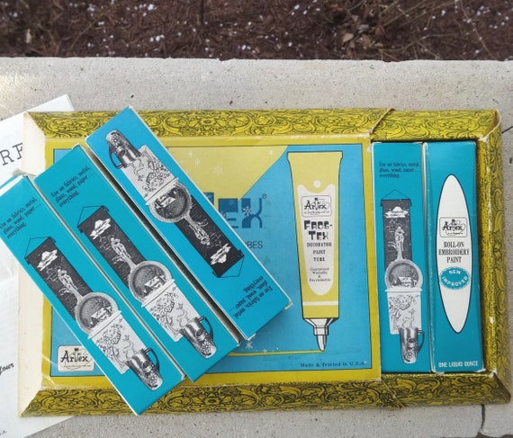 Set of 9 Artex Roll on Embroidery Paint, 6 in Original Box, 1 Oz