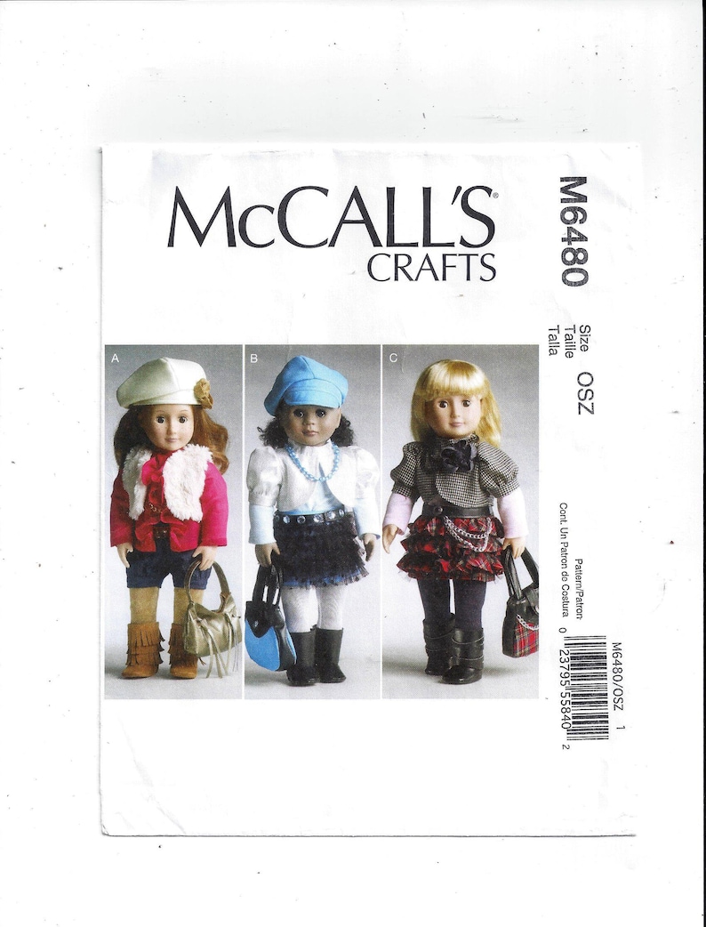 Boots Doll Clothes /& Accessories Jacket Vest Home Sewing Shorts Hat From 2001 Bag Shirt McCall/'s 6480 Pattern for 18 In Skirt
