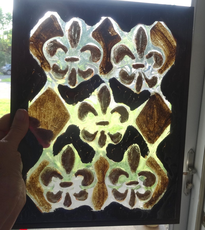 Hand Made Framed Art Glass Wall Hanging in Gold & Black Fleur Etsy