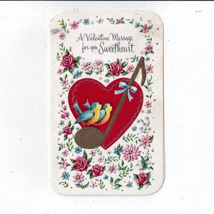 1957 To Sweetheart Valentine, piega doppia con glitter e uccelli, di DA Line, firmato, effimera di carta, regalo di auguri riciclato, metà secolo