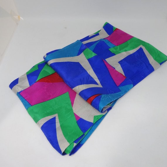 1960s Vintage Silk Tie Scarf in Color Block Geome… - image 1
