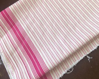 Small Cut of Vintage Pink Stripe Fabric, All Cotton, 54 x 12 Inches, Upcycle
