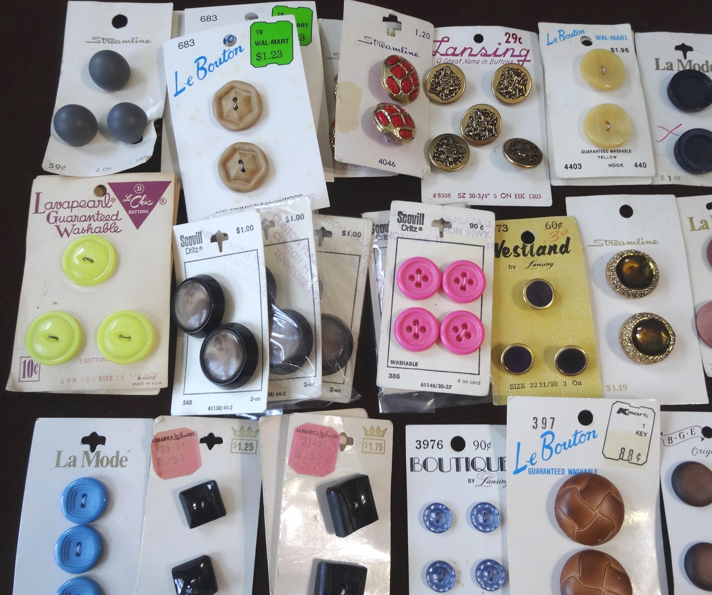 Stream Line Sewing Buttons Numbers Choice of Vintage Buttons on Original Cards, Choose From La Mode ...