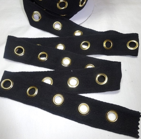 Jumbo Black Eyelet Grommet Twill Tape GOLD Eyes 1 3/8 In. Etsy