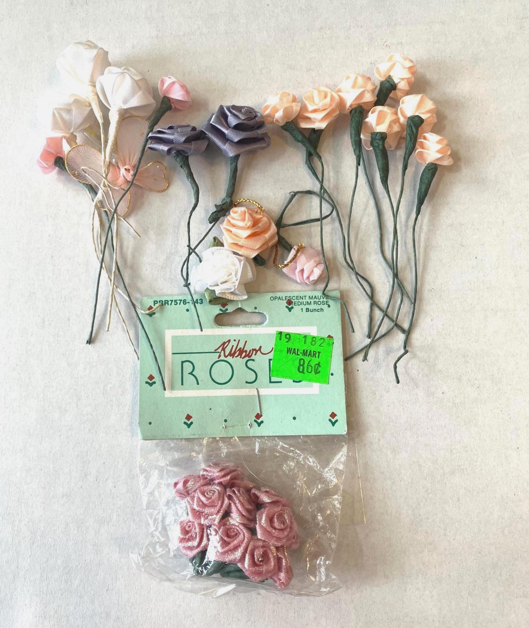 Flower Making Vintage Craft Supply, Small Ribbon Roses With Wire Stems ...