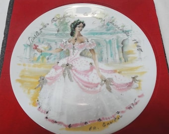 1975 Scarlet en Crinoline Porcelain Plate, la Femme Inaccessible in 1865, D-Arceau-Limoges, Ganeau, No. 1, Women of the Century