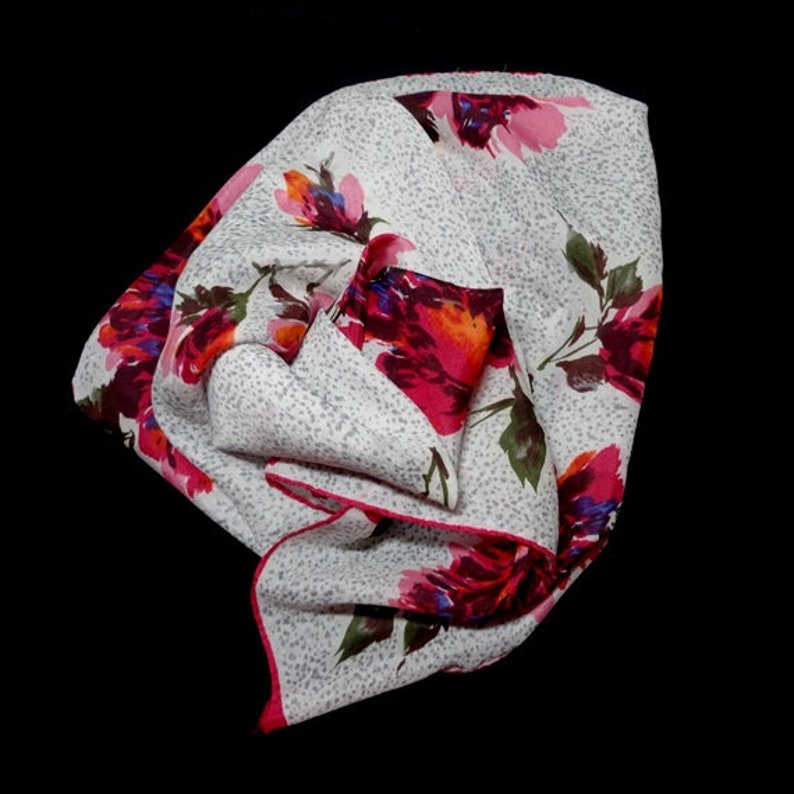 Red Tones Floral Scarf, Circa 1960s in Silk Blend, 30 Inches Square, Large Print Flowers, Vintage Fashion Accessory, Hand Rolled Hem image 6