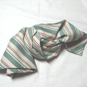 1970s Tie Scarf in Red & Green Stripes, 9 x 42 Inches, Vintage Fashion Look, Accessory, Hint of Christmas Look